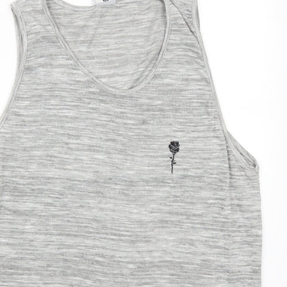 Close-up detail of Preworn women’s grey basic tank, size L, - rose