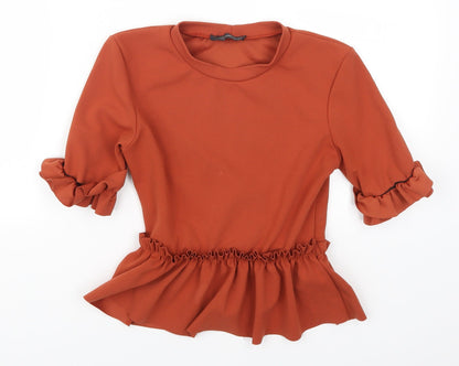 Additional front view of Stylewise women’s orange basic t-shirt, size UK 10