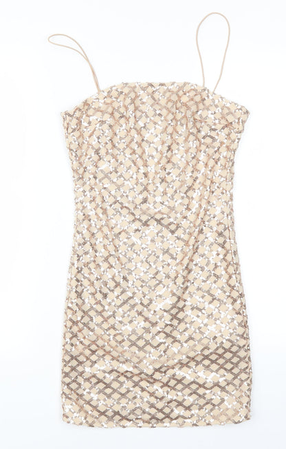 Preloved Pretty Little Thing Womens Beige Check  Mini  Size 8 - Front