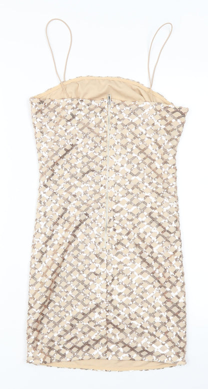 Preloved Pretty Little Thing Womens Beige Check  Mini  Size 8 - Back