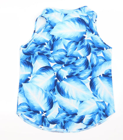 Back view of Simon Jefferey women’s blue floral basic tank, size UK 14, - leaves