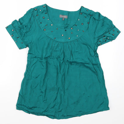 Additional front view of Et Vous women’s blue basic t-shirt, size UK 8