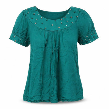 Front view of Et Vous women’s blue basic t-shirt, size UK 8
