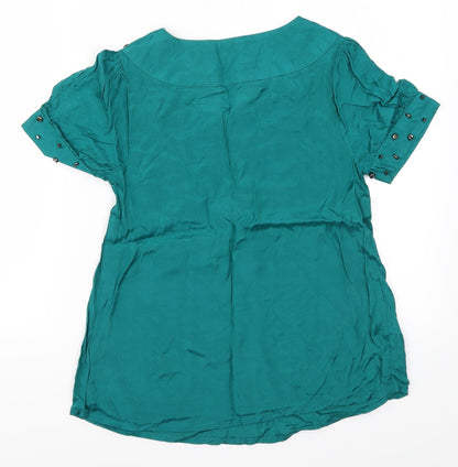 Back view of Et Vous women’s blue basic t-shirt, size UK 8