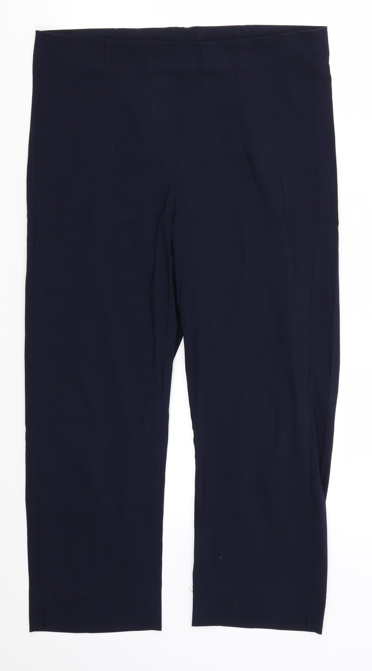 Additional front view of Preworn women’s blue cropped trousers, size UK 32, in, 22-inch leg
