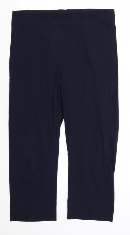 Additional front view of Preworn women’s blue cropped trousers, size UK 32, in, 22-inch leg