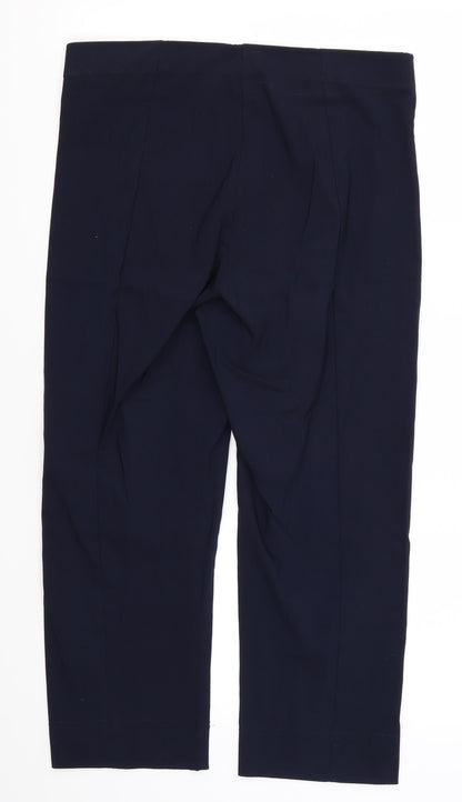 Back view of Preworn women’s blue cropped trousers, size UK 32, in, 22-inch leg