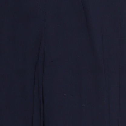 Close-up detail of Preworn women’s blue cropped trousers, size UK 32, in, 22-inch leg