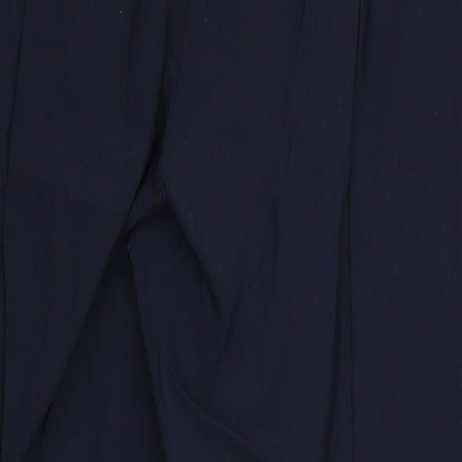 Brand and care label for Preworn women’s blue cropped trousers, size UK 32, in, 22-inch leg