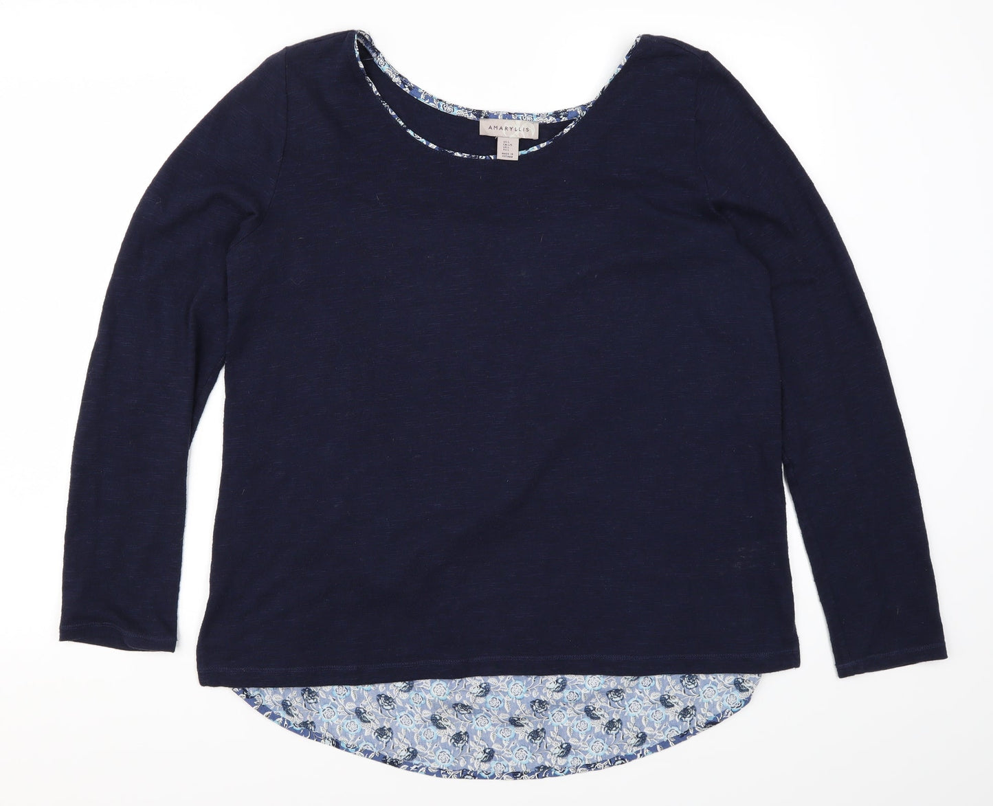 Amaryllis Womens Blue Floral Rayon Basic T-Shirt Size L