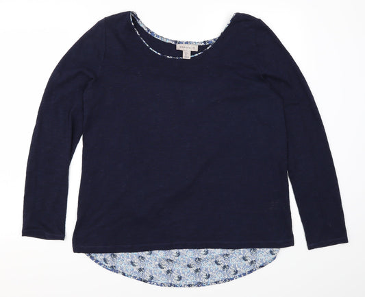 Amaryllis Womens Blue Floral Rayon Basic T-Shirt Size L