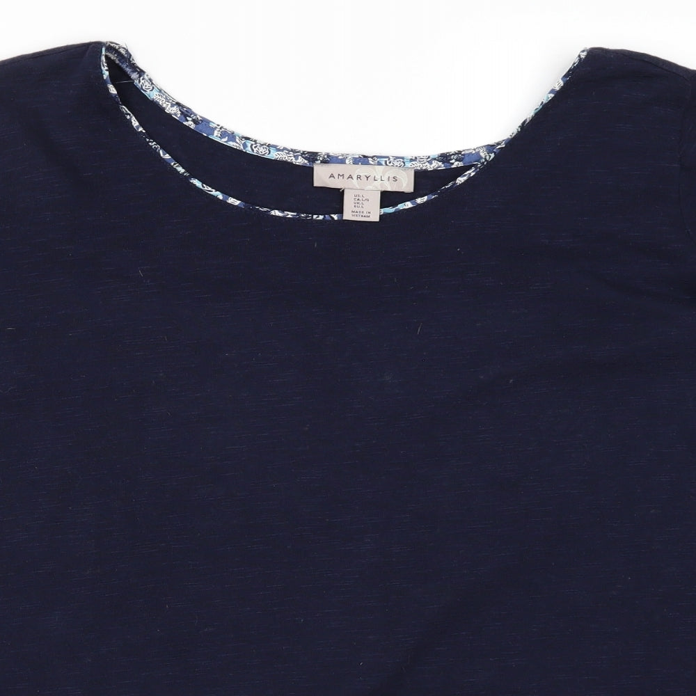 Amaryllis Womens Blue Floral Rayon Basic T-Shirt Size L