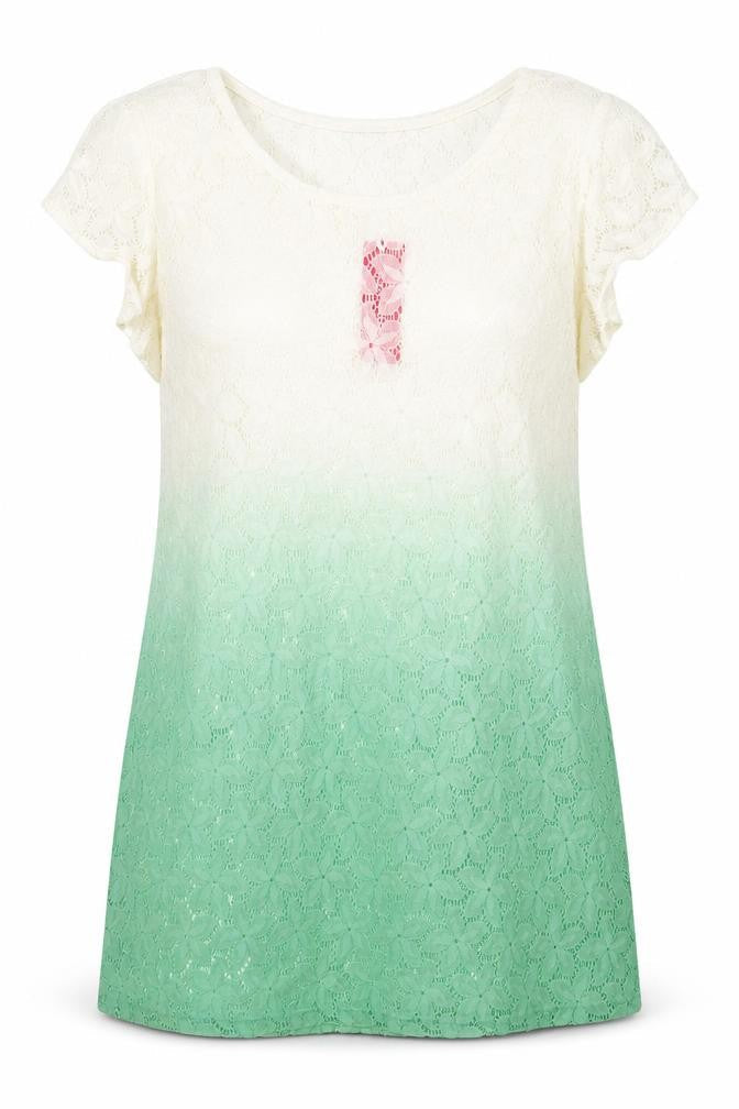 Happy Holly Womens Green Floral  Basic T-Shirt Size 8  - Green Ombre