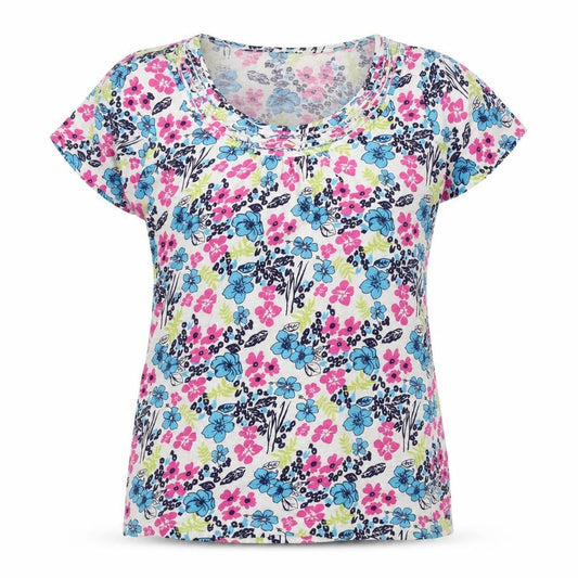 Front view of Preworn women’s multicoloured floral basic t-shirt, size UK 16