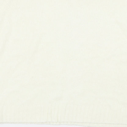 Brand and care label for H&M women’s white jumper, size M