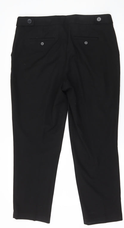 Back view of Preworn women’s black trousers, size UK 36, in, 27-inch leg