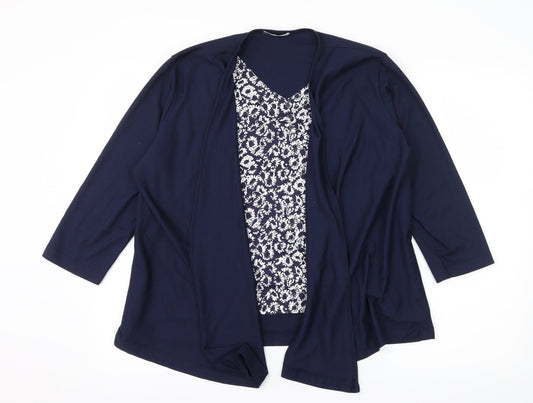 Viz-A-Viz Womens Blue Floral Jersey Basic T-Shirt Size 18