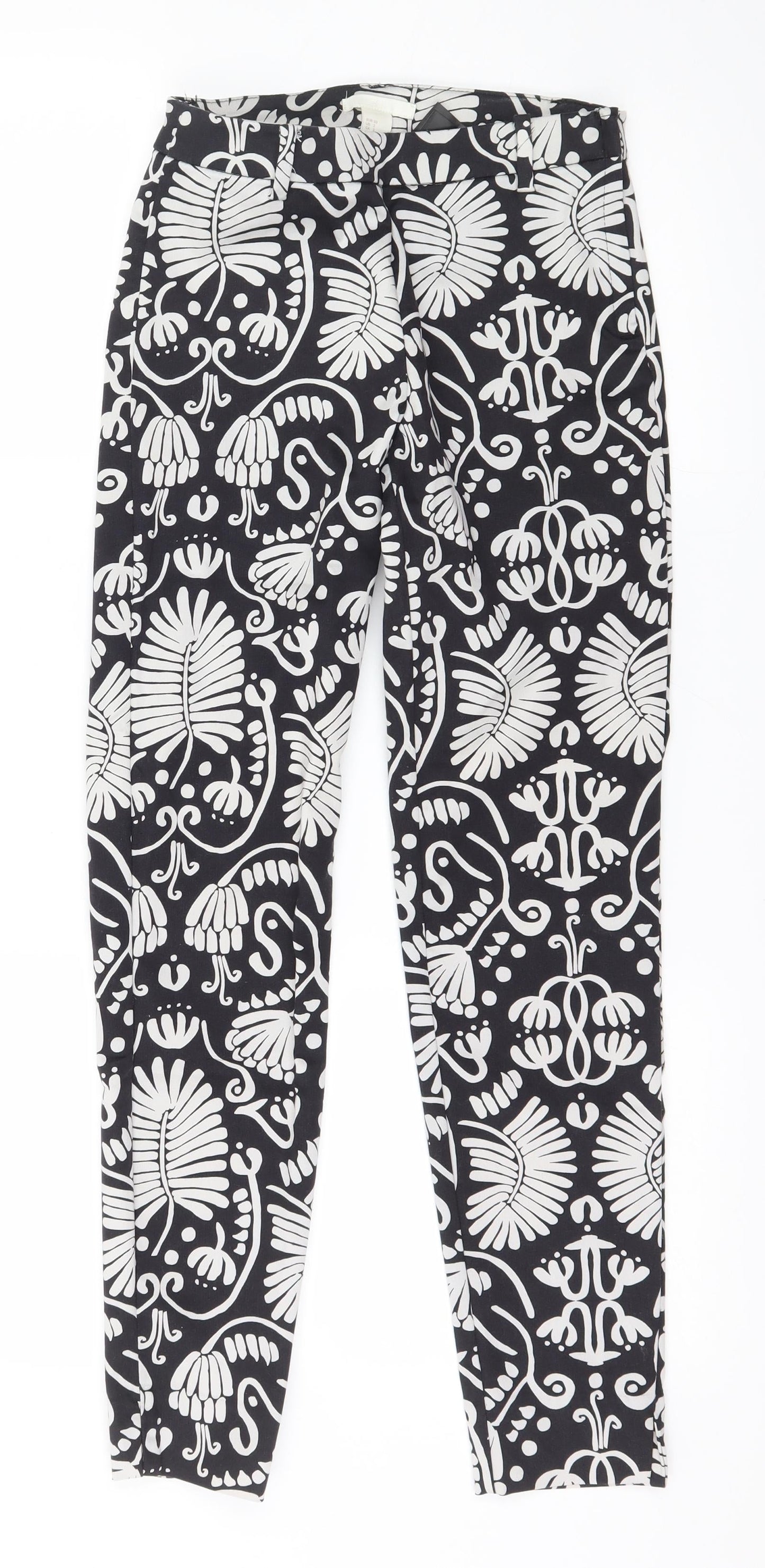 H&M Womens Black Geometric  Chino Trousers Size 4 L27 in
