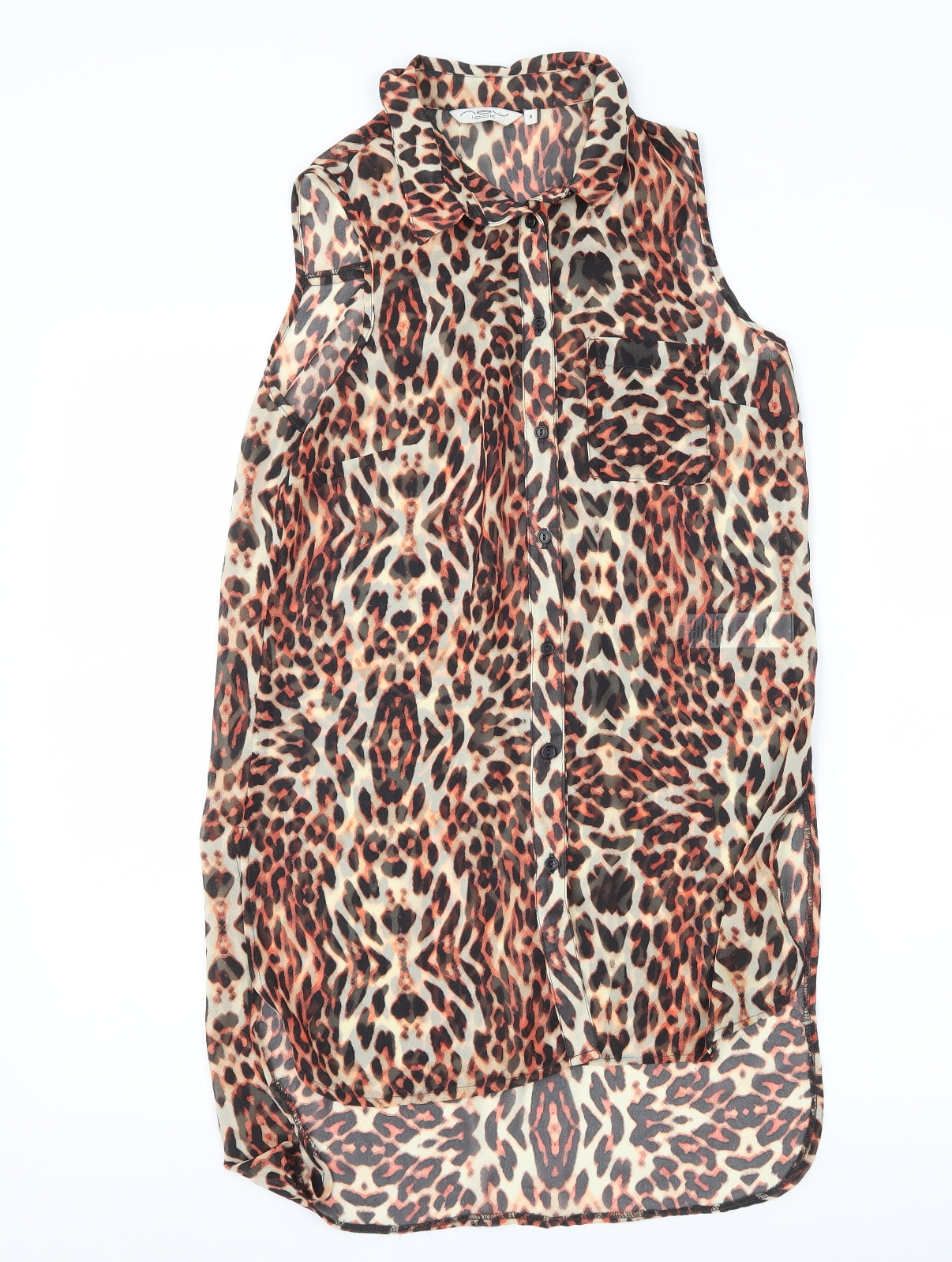 New Look Womens Brown Animal Print  Basic Blouse Size 8  - sheer