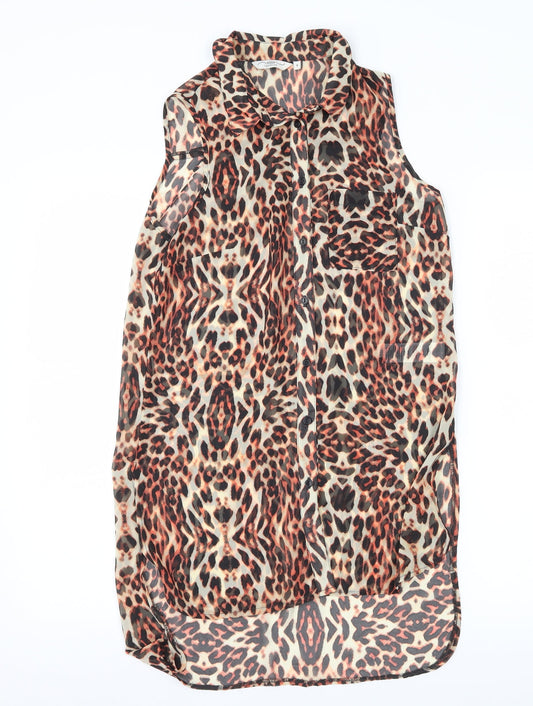 New Look Womens Brown Animal Print  Basic Blouse Size 8  - sheer