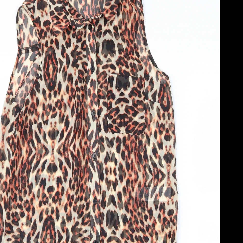 New Look Womens Brown Animal Print  Basic Blouse Size 8  - sheer