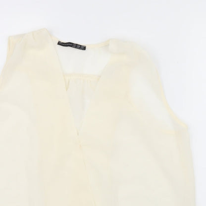 Close-up detail of Atmosphere women’s white mesh basic blouse, size UK 12