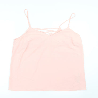 Additional front view of New Look women’s pink mesh basic blouse, size UK 16