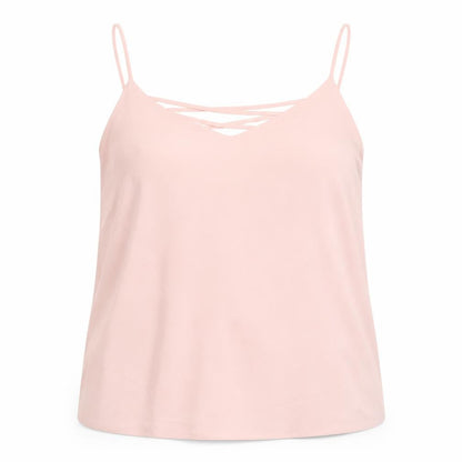 Front view of New Look women’s pink mesh basic blouse, size UK 16