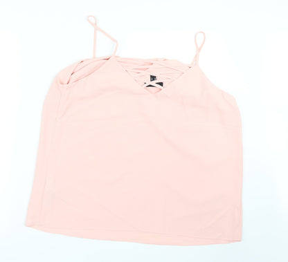 Back view of New Look women’s pink mesh basic blouse, size UK 16