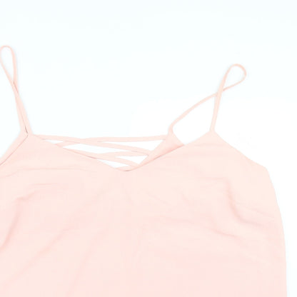 Close-up detail of New Look women’s pink mesh basic blouse, size UK 16