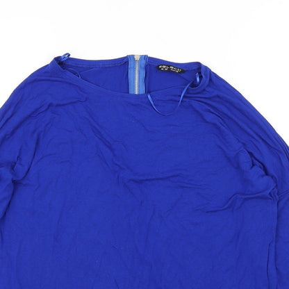 Close-up detail of Select women’s blue basic blouse, size UK 12