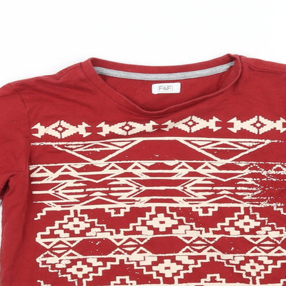 Close-up detail of F&F girls’ red basic t-shirt, size 8-9, years