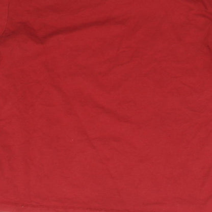 Brand and care label for F&F girls’ red basic t-shirt, size 8-9, years