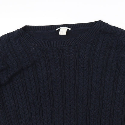 Close-up detail of H&M men’s blue jumper, size M