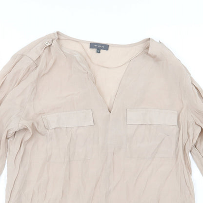 Close-up detail of Et Vous women’s beige basic blouse, size M