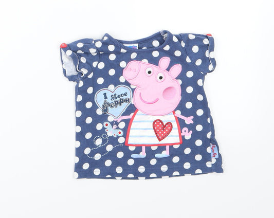 TU Girls Blue Polka Dot Jersey Basic T-Shirt Size 12-18 Months  - Peppa Pig
