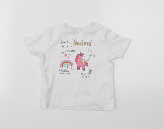 George Girls White  Jersey Basic T-Shirt Size 9-12 Months  - unicorn