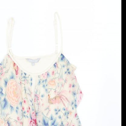 Close-up detail of Red Herring women’s multicoloured floral jersey basic tank, size UK 10