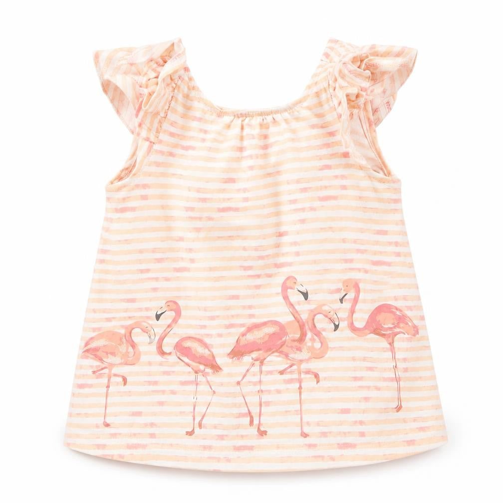 Savanah Girls Pink Striped Jersey Basic T-Shirt Size 9-12 Months  - Flamingo