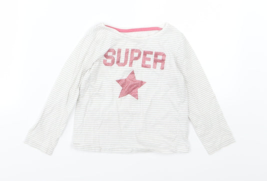Primark Girls Grey Striped Jersey Basic T-Shirt Size 4-5 Years  - Super