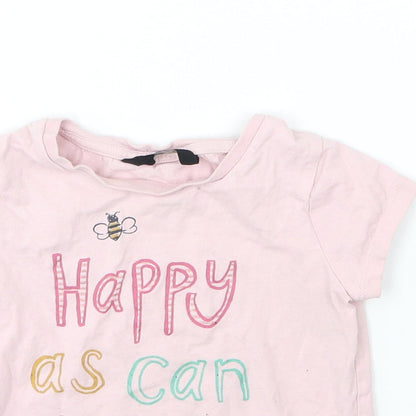 Close-up detail of George girls’ pink jersey basic t-shirt, size 2-3, years - happy