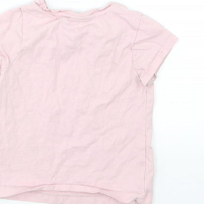 Brand and care label for George girls’ pink jersey basic t-shirt, size 2-3, years - happy