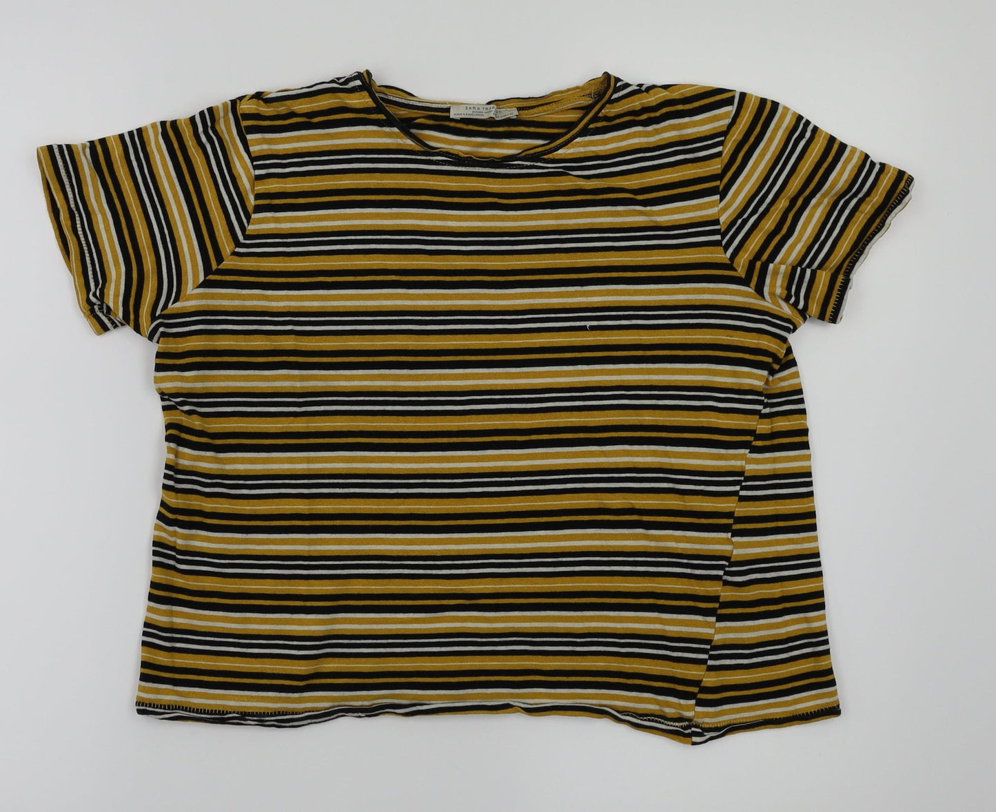 Zara Womens Yellow Striped  Basic T-Shirt Size S