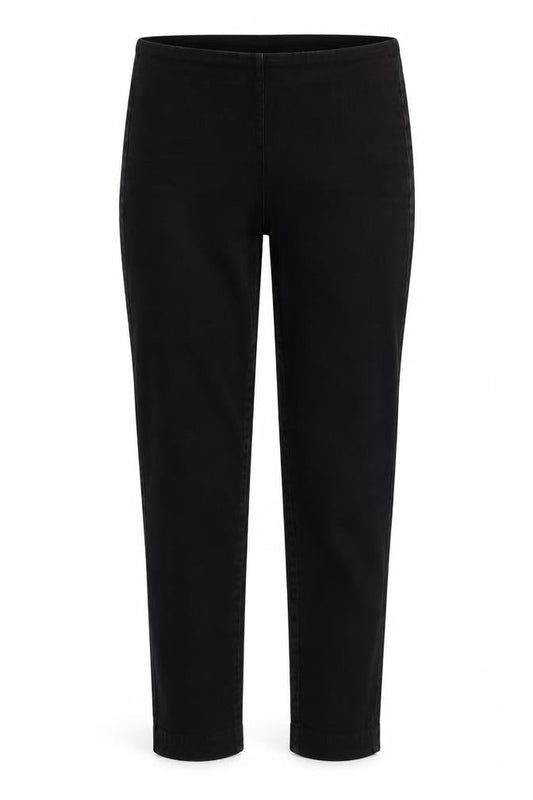Front view of H&M women’s black skinny jeans, size UK 8, 24-inch leg
