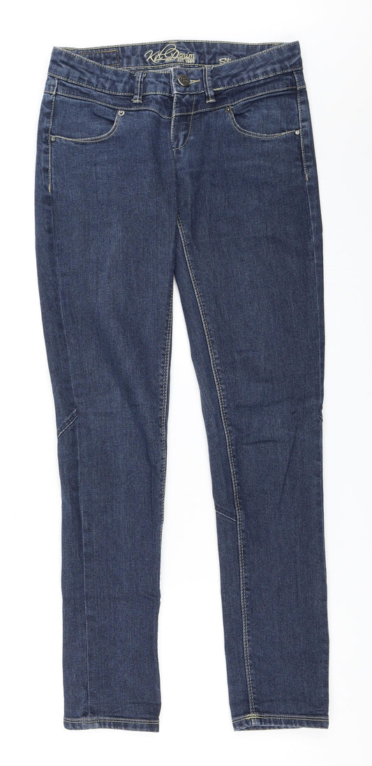 Front view of KVL Denim women’s blue denim skinny jeans, size UK 26, in, 32-inch leg