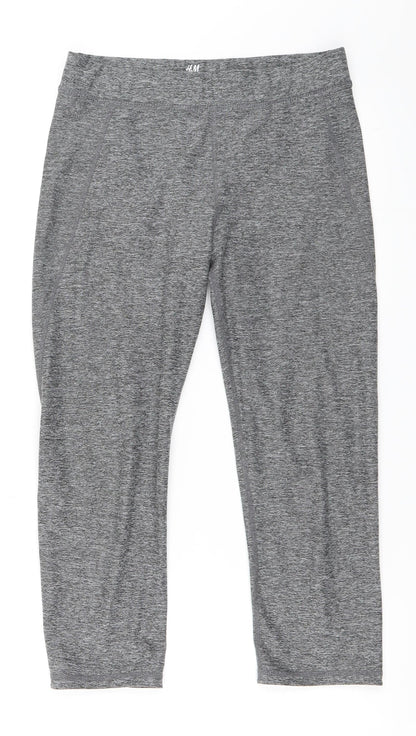 Front view of H&M women’s grey cropped leggings, size S, 21-inch leg