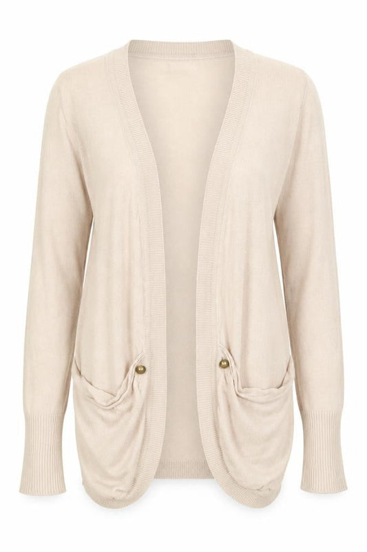 Front view of Primark women’s beige cardigan jumper, size UK 10