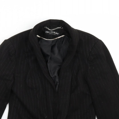 Close-up detail of Miss Selfridge women’s black gilet blazer, size UK 6