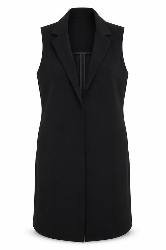 Front view of Topshop women’s black gilet blazer, size UK 6