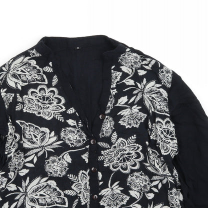 Close-up detail of Preworn women’s black basic t-shirt, size M